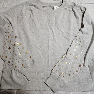 NWT Gray Sweatshirt with Gold Star Sleeves